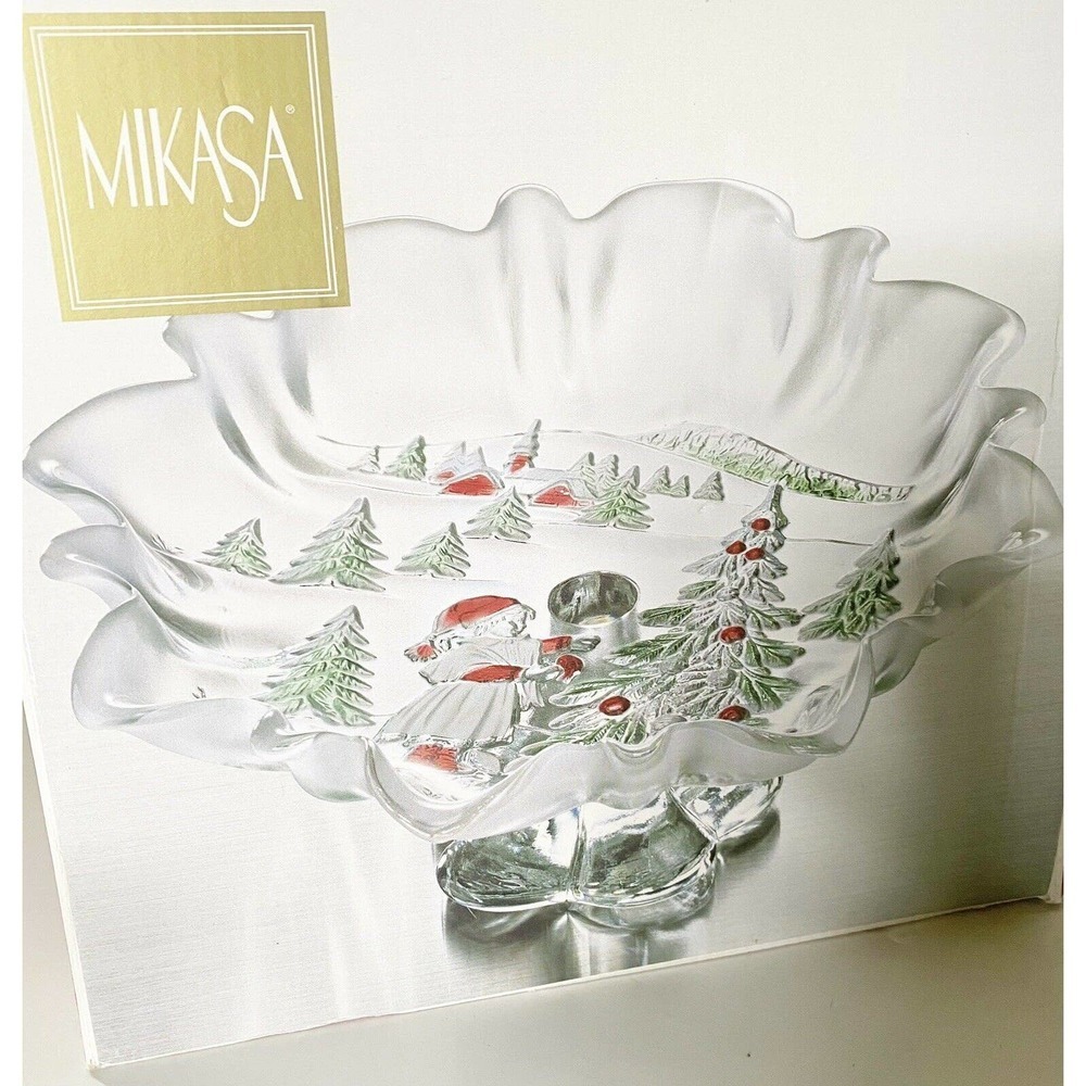 Mikasa Christmas platter Holiday Landscape Footed Frosted Bon Bon Platter